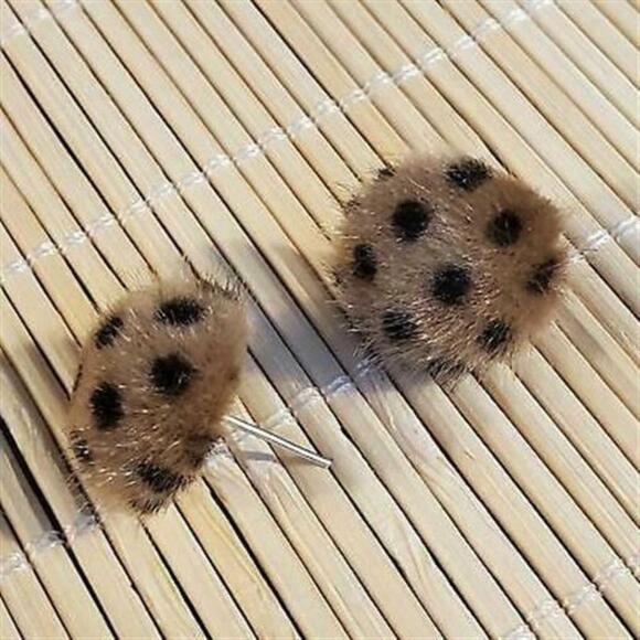 Handmade Faux Fur Fuzzy Polka Dot Earrings Brown Black - Picture 1 of 3